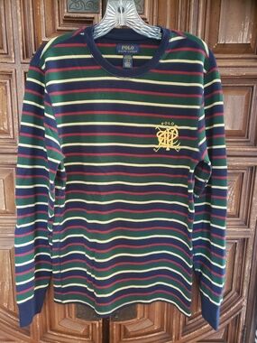 Polo by Ralph Lauren Navy Striped Sleepwear Top with Green, Red, Yellow